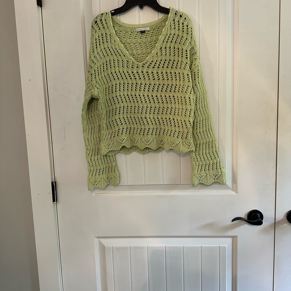 American Eagle Outfitters Green V-Neck Sweater